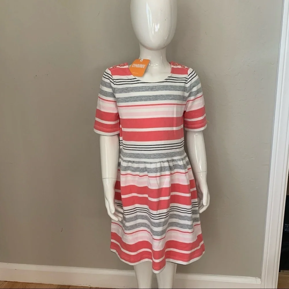 NWT GYMBOREE “Kitty In Pink” Cotton Knit Striped Dress Short Sleeves Casual Sz 6
